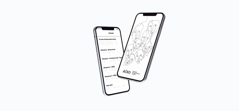 Festival Áčko mockup of two mobiles displaying app screenshots