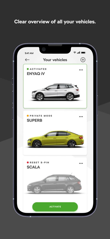 Mobile mockup displaying the MyŠKODA app car catalogue screen
