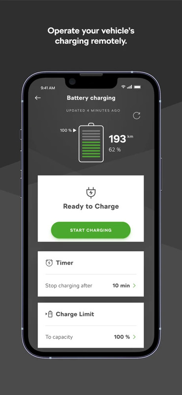 Mobile mockup displaying the MyŠKODA app car charging details screen